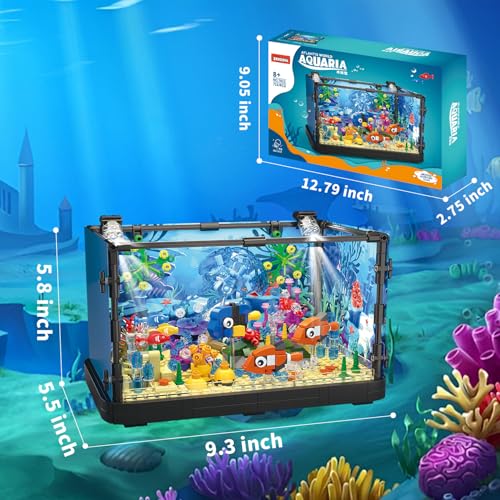 Fish Tank Building Sets, 725 Pcs Lighting Aquarium Kit with Ocean Jellyfish, Fish, Crab P263425
