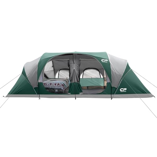 12-Person Camping Tent, 3 Room Family Tent, Waterproof Windproof with Carry Bag Q601154