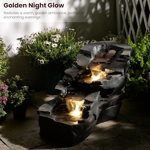 37" Outdoor Garden Water Fountain, 5-Tier Rock Waterfall with LED Lights H197