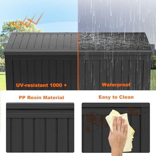 100 Gallon Resin Deck Box, Lockable Patio Outdoor Storage, Waterproof - Black F75230