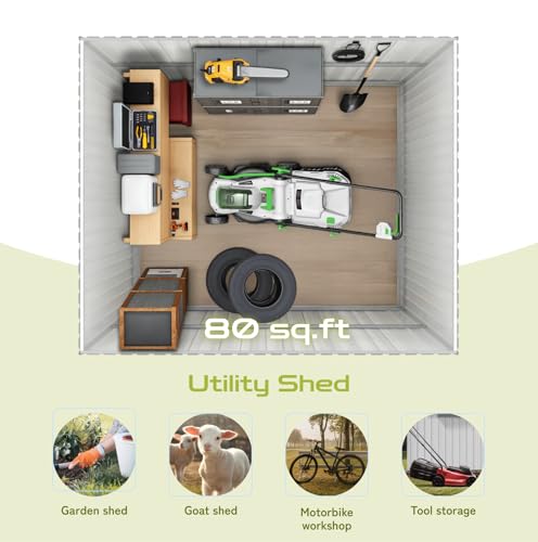 Outdoor Storage Shed, Metal Garden Tool Shed with Lockable Doors, Grey H911924