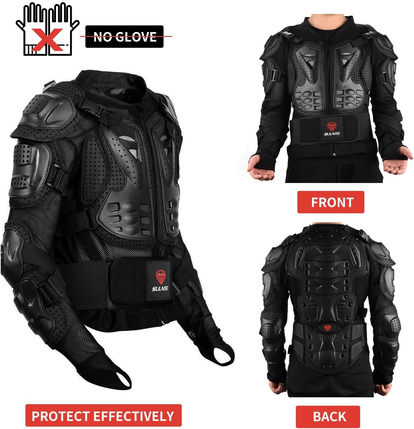 Motorcycle Protective Jacket and Knee Pads Guard Gear, Black Adjustable U324606