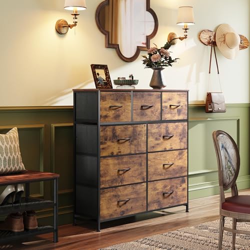 9-Drawer Fabric Storage Tower for Bedroom, Closet, Tall Chest Organizer with Steel Frame R839993