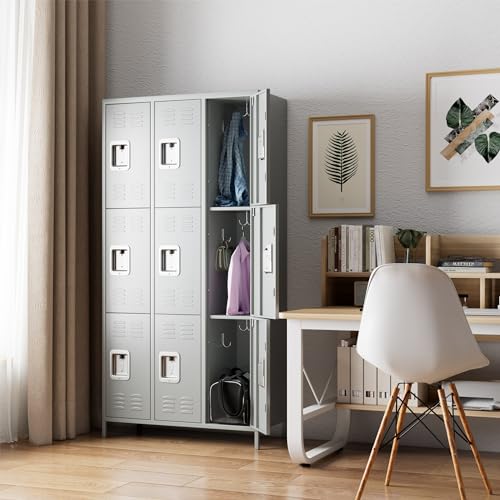 6 Door Metal Storage Locker with 18 Hooks, Black & Dark Grey K6611