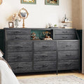 55" Dresser with 13 Fabric Drawers and 2 Open Shelves, Rustic Brown K688
