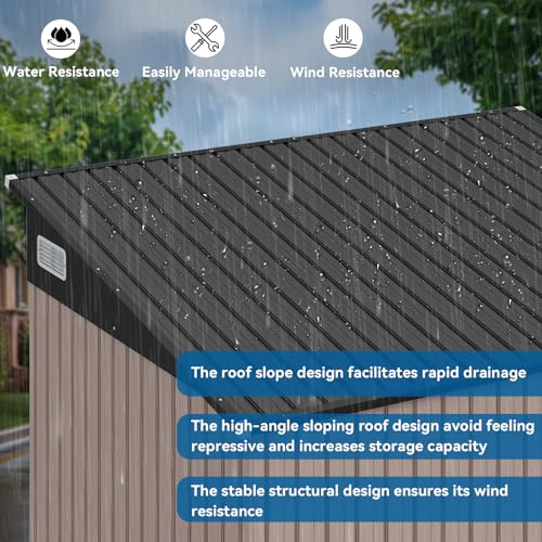 Galvanized Steel Storage Shed with Triple Doors, Weatherproof Outdoor Utility Shed P600721