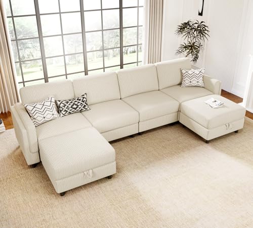 Modular Sectional Sofa Bed with Storage Ottoman, Beige S706