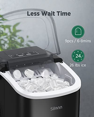 Ice Maker Countertop, 26Lbs/24H, Self-Cleaning, 9 Cubes in 6 Mins, Black F4142