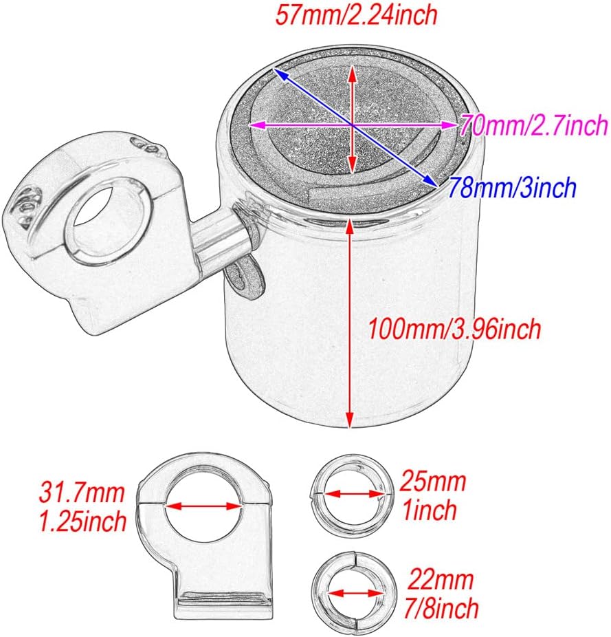 Adjustable Motorcycle Cup Holder for Handlebar, Silver V2439