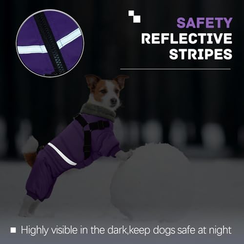Black Dog Winter Coat with Harness, Reflective Waterproof Jacket for Small Dogs O43201