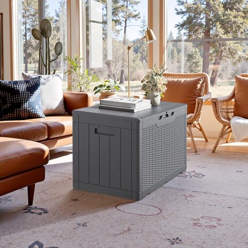31 Gallon Resin Deck Box Waterproof Indoor Outdoor Storage for Patio Cushions and Garden Tools L90121
