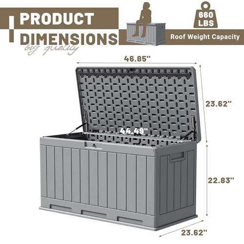 31 Gallon Resin Deck Box Waterproof Indoor Outdoor Storage for Patio Cushions and Garden Tools L90121