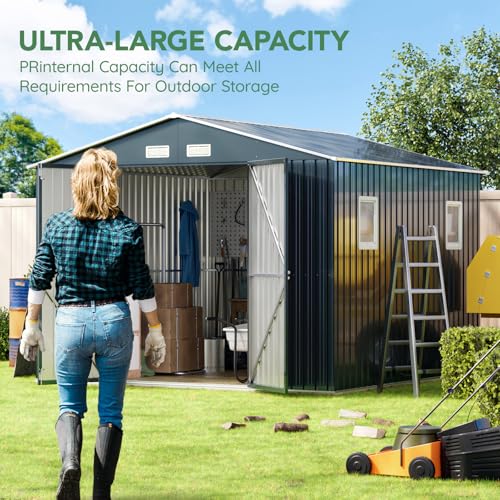 Outdoor Steel Storage Shed with Lockable Doors and Windows E249038