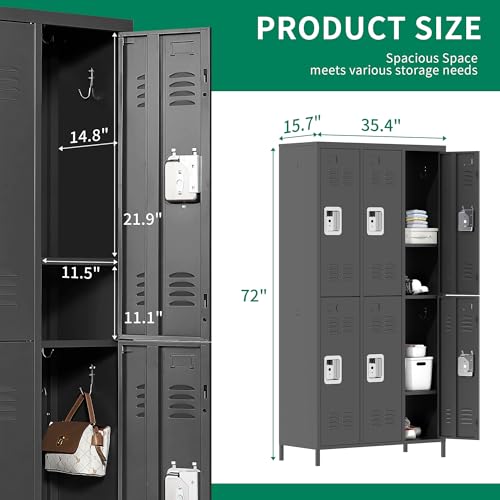 3-Door Steel Storage Locker with Shelves and Hooks I822961