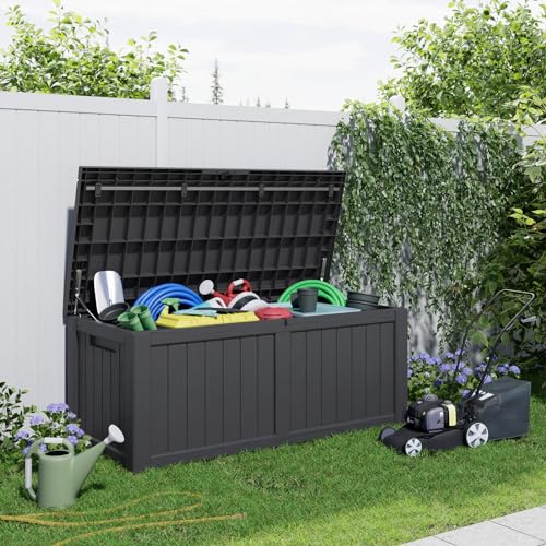 100 Gallon Resin Deck Box, Lockable Patio Outdoor Storage, Waterproof - Black F75230
