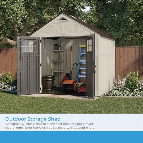 8' x 7' Resin Storage Shed with Reinforced Floor and Lockable Double Doors P4343
