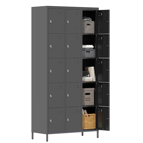 3-Door Steel Storage Locker with Shelves and Hooks I822961