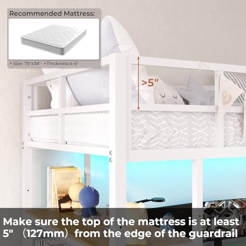 Loft Bed Full Size with L-Shaped Desk and Charging Station G796