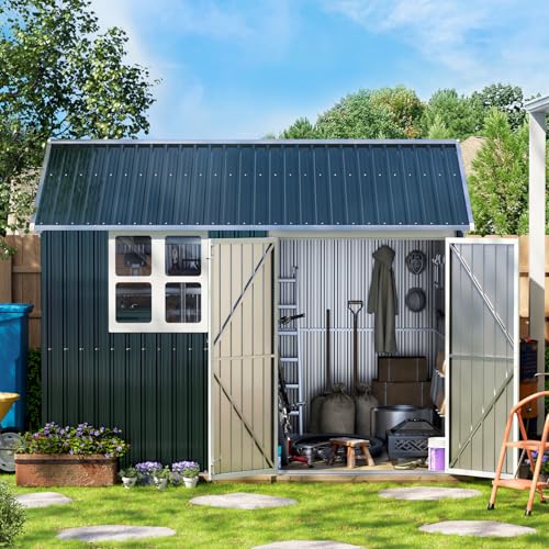 Outdoor Steel Storage Shed with Lockable Doors and Windows E249038