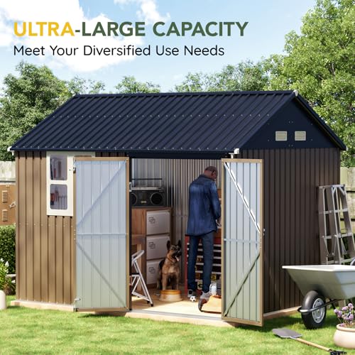 Outdoor Steel Storage Shed with Lockable Doors and Window L987864