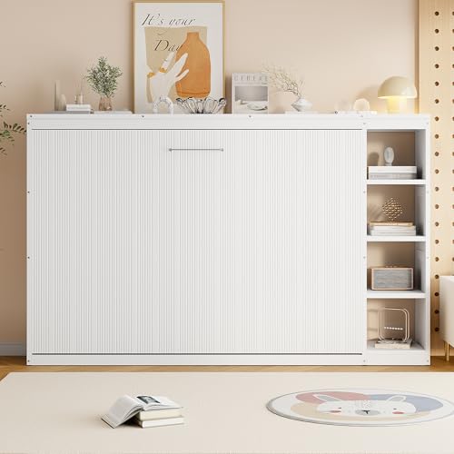 Full Size Horizontal Murphy Bed with Shelves, Foldable into Cabinet W154373