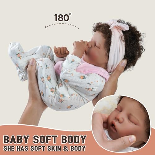 Lifelike Reborn Baby Doll Black 17-Inch with Soft Body and Curls D53590