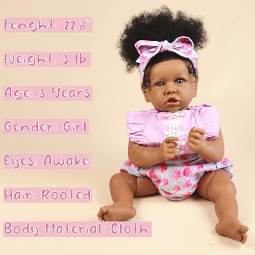 22.8 Inch Realistic African American Baby Doll with Soft Body K201