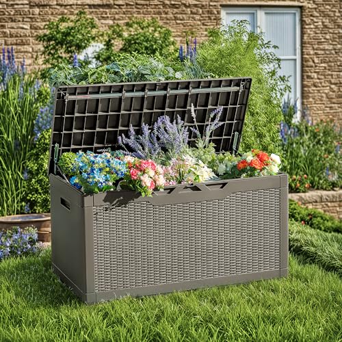 30 Gallon Waterproof Resin Deck Box for Outdoor Patio and Garden Storage Q30388