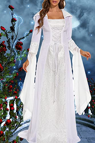 Medieval Victorian Dress for Women, Vintage Witch Halloween Costume with Hood W9109