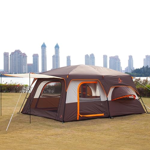 Extra Large Family Cabin Tent 2 Rooms 3 Doors 3 Windows Waterproof for Camping H460