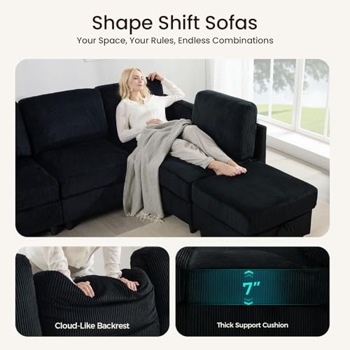 Modular Sectional Sofa Bed with Storage Ottoman, Beige S706
