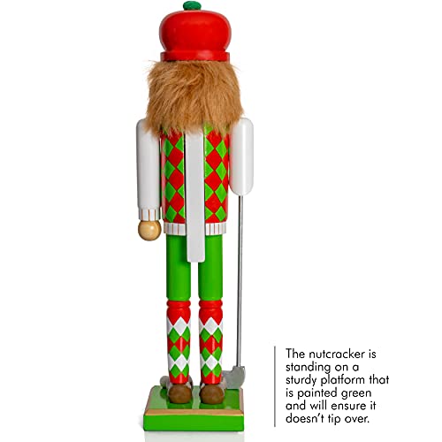 Golf Player Christmas Nutcracker Red and Green Wooden Golfer with Club and Ball 15" X331825
