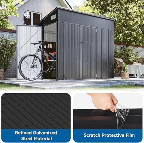 Galvanized Steel Storage Shed with Triple Doors, Weatherproof Outdoor Utility Shed P600721