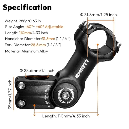 Adjustable Bike Stem 25.4/31.8mm 0-60 Degree 90-130mm Length D265