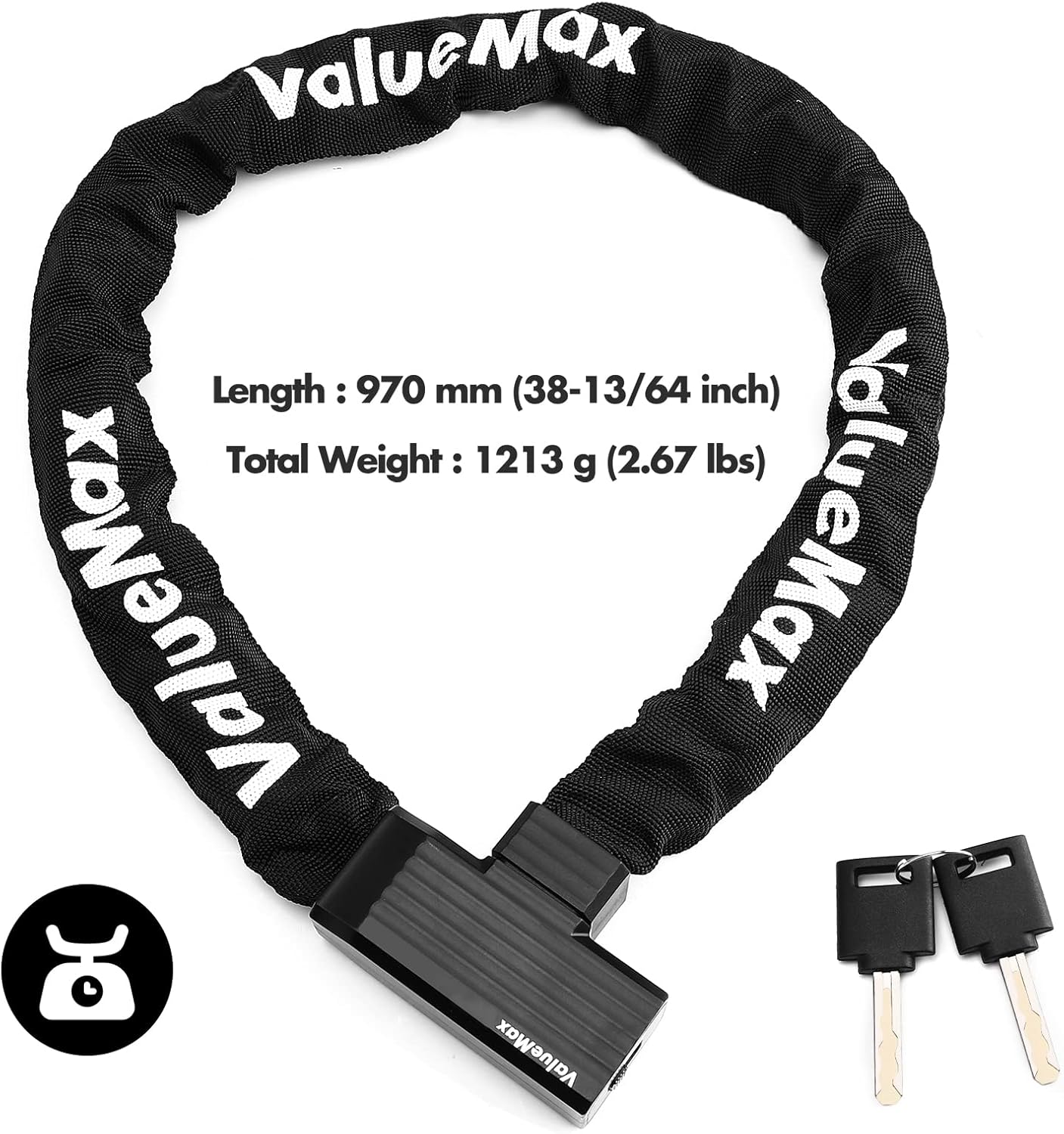 Bike Chain Lock with 2 Keys, 3.2 Feet Heavy Duty Anti Theft Security Lock for Bicycles, Motorcycles, Scooters T221803