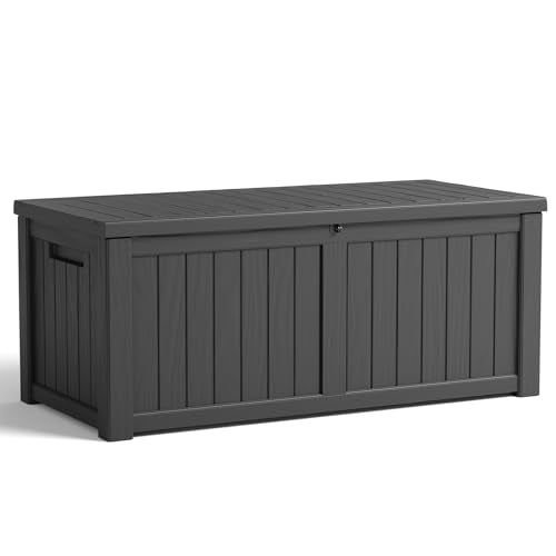 100 Gallon Resin Deck Box, Lockable Patio Outdoor Storage, Waterproof - Black F75230