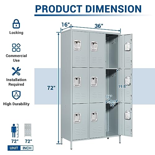 3-Door Blue Steel Storage Locker for Office, School, Gym C68898