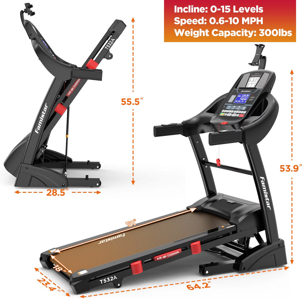 Portable Folding Treadmill 300 LB Capacity with Auto Incline B643749