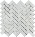 Carrara White Italian (Bianco Carrara) Marble 1 X 2 Herringbone Mosaic Tile, Honed