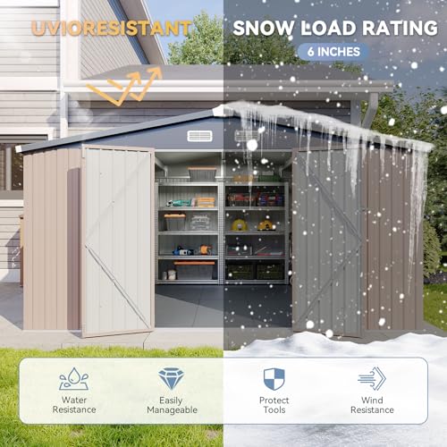 Galvanized Steel Storage Shed with Triple Doors, Weatherproof Outdoor Utility Shed P600721