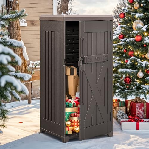 60 Gallon Outdoor Package Storage Box, Double-Wall Resin, Waterproof Deck Box for Porch O69284