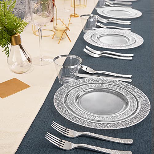 350PCS Clear Plastic Plates with Gold Trim for 50 Guests, Disposable Dinnerware Set O686017