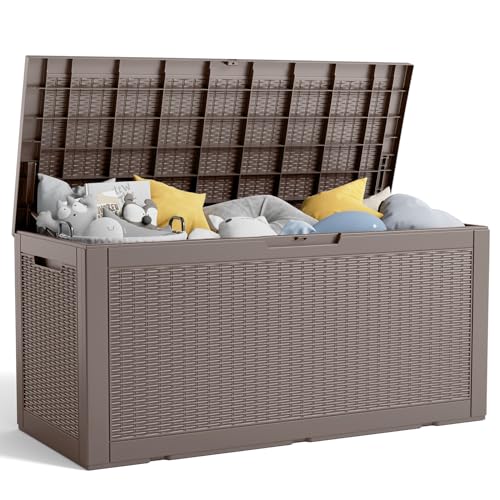 100 Gallon Resin Deck Box, Lockable Patio Outdoor Storage, Waterproof - Black F75230