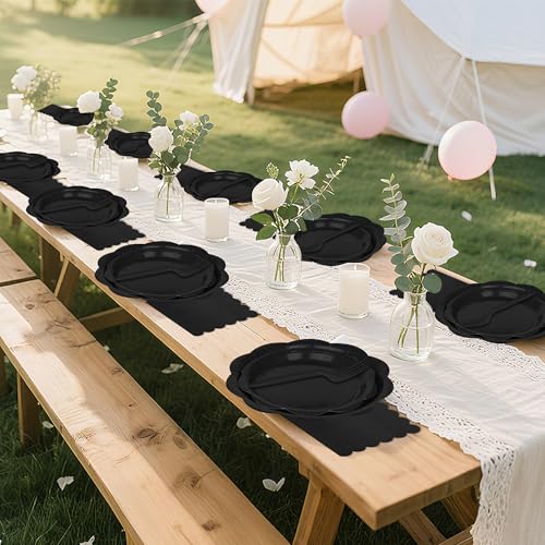 Ivory Paper Plates and Napkins Set for 50 Guests, Disposable Tableware with Utensils M509
