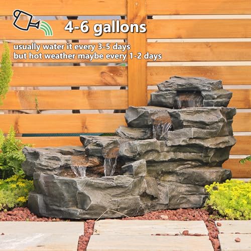 37" Outdoor Garden Water Fountain, 5-Tier Rock Waterfall with LED Lights H197