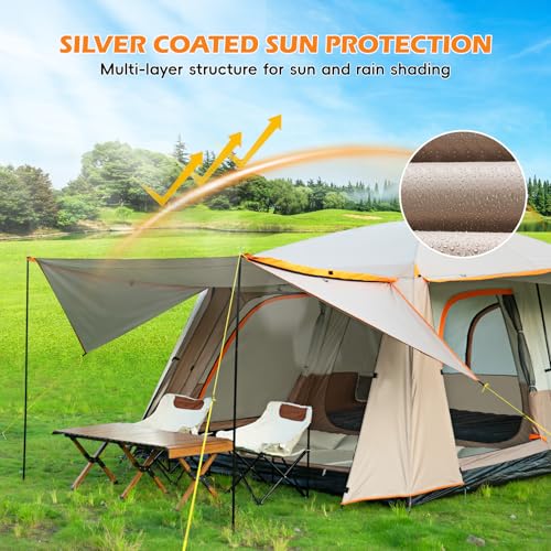 Family Camping Tent for 4-6 Person, Double Layer, Multi-Room with 3 Doors B2789