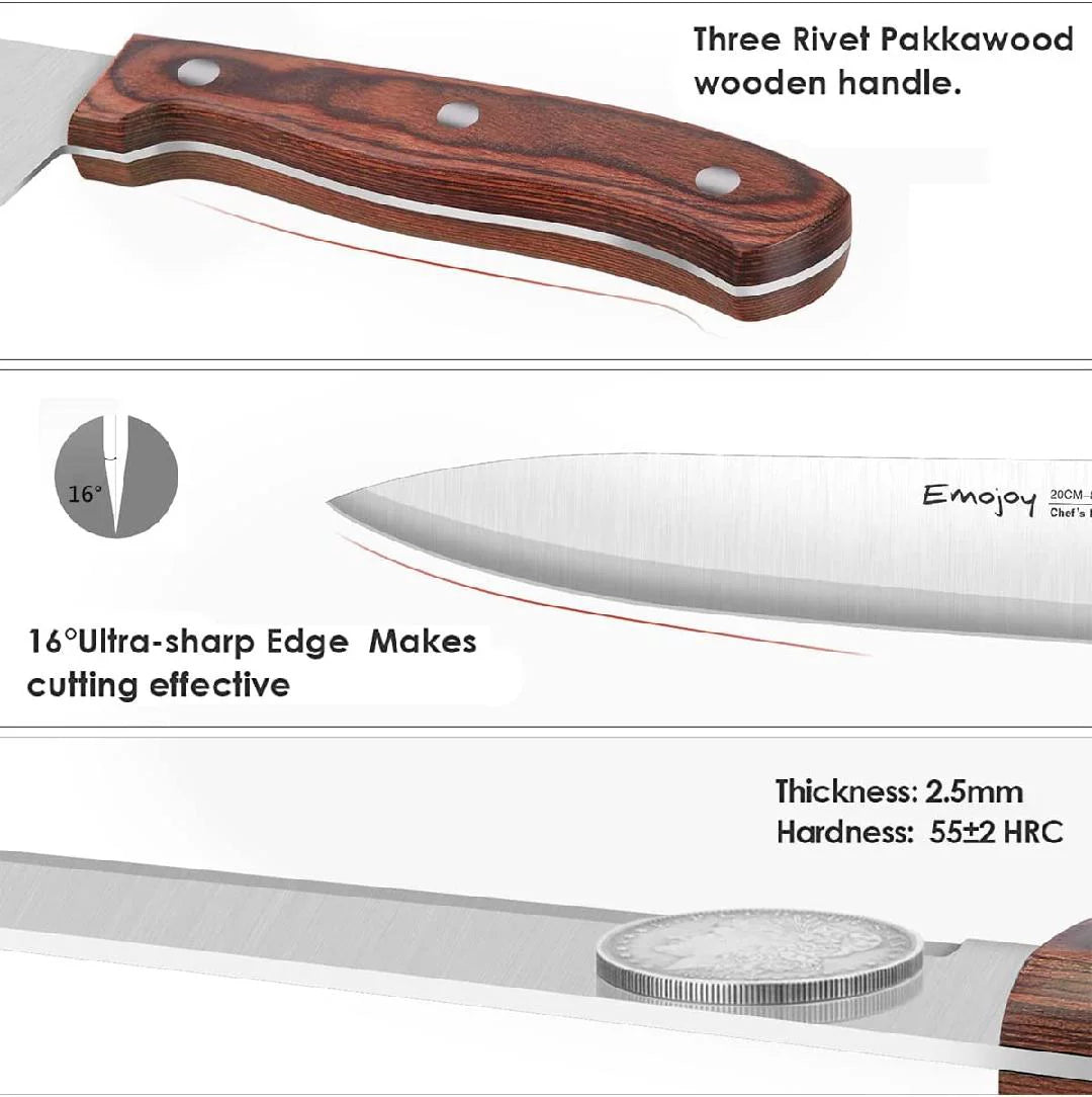 Kitchen Knife Set with Block, 6 Pcs Stainless Steel Wooden Handle A84817