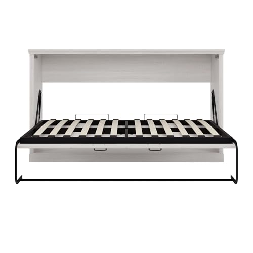 Twin Murphy Bed with Side Cabinets and Bookcase, Foldable Wall Bed for Guest Room, White X864