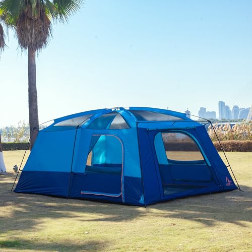 Extra Large Family Cabin Tent 2 Rooms 3 Doors 3 Windows Waterproof for Camping H460