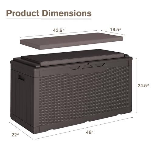 31 Gallon Resin Deck Box Waterproof Indoor Outdoor Storage for Patio Cushions and Garden Tools L90121